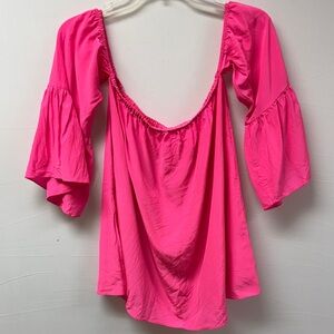 Lilly Pulitzer Sanilla Off the Shoulder Silk Women's Top Hot Pink Size Small